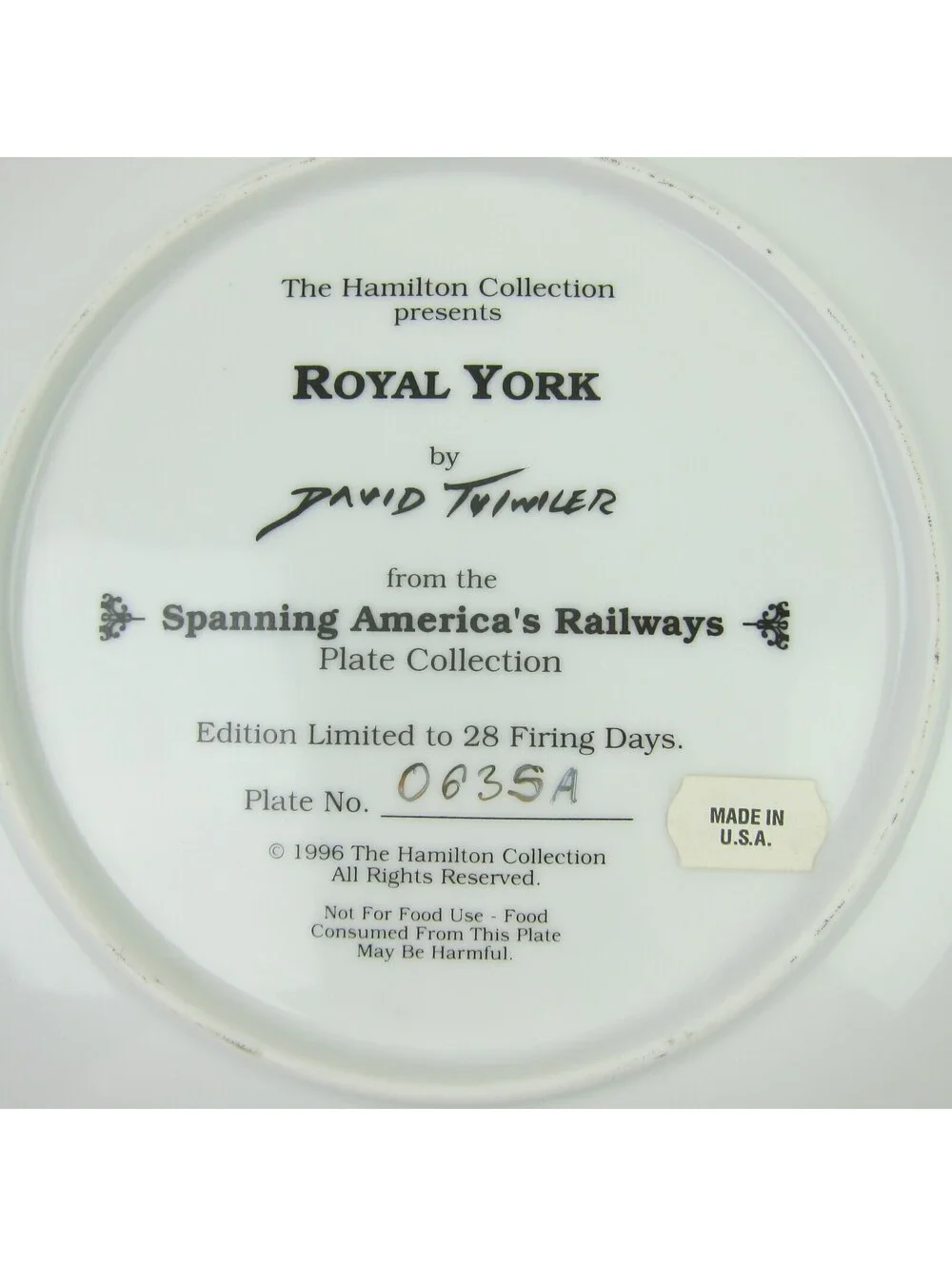 Collectible Plate Train Locomotive Royal York David Tutwiler 8.25